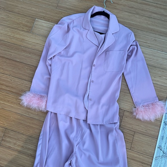 Other - Pink pajama set with feather sleeves